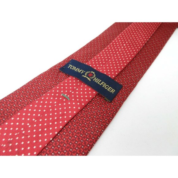 Vintage Tommy Hilfiger Red Tie with Geometric Graphics & Pin Dots 62" x 3.75" - Picture 1 of 5